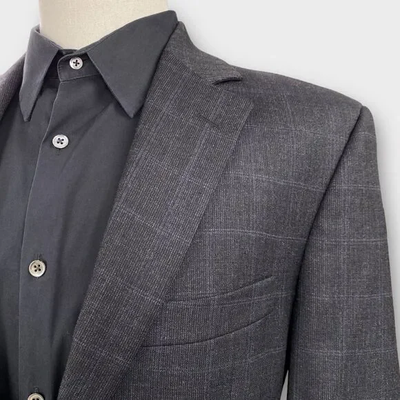 John W Nordstrom Loro Piana Suit Mens 40R 34x29 Windowpane Check Charcoal Wool - Picture 4 of 16